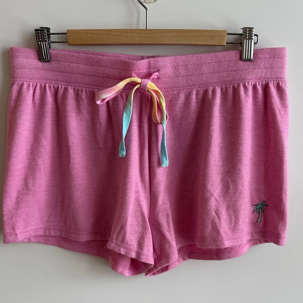 PJ Salvage Pink Berry Shorts with Multicolor Tie / Embroidered Palm Tree